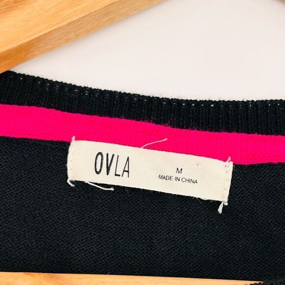 OVLA black sweater with sheer black polka dot sleeves size medium - Picture 7 of 8